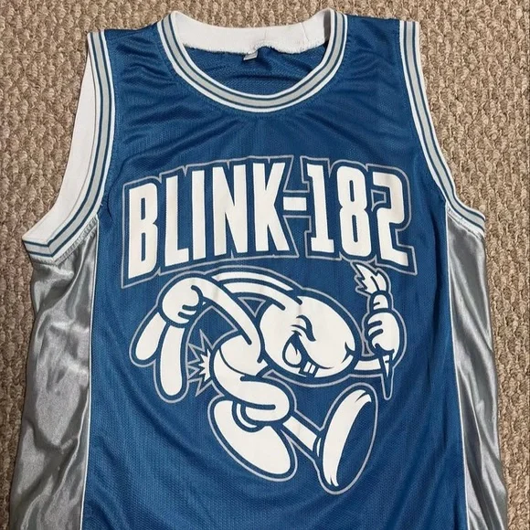Blink-182 Vintage Rock Band Bunny Blue and Silver Tank Top Basketball Jersey - Picture 3 of 4